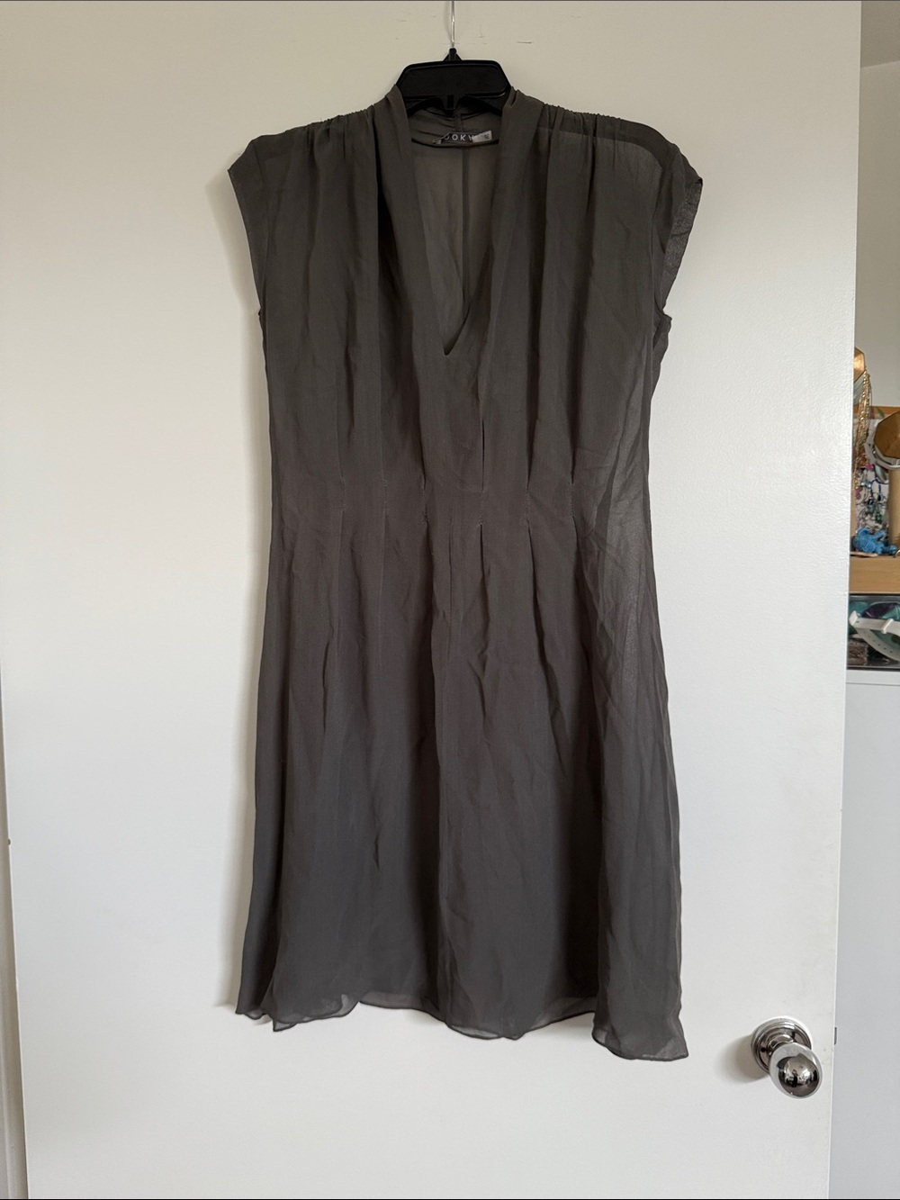 Kookai Gray Midi V-Neck Cap Sleeve Dress